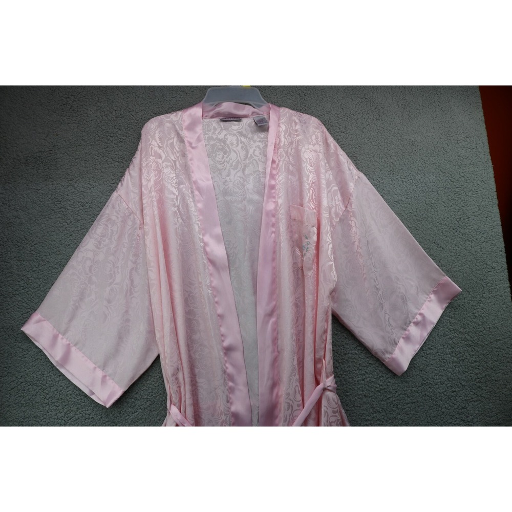 Vintage Women's Robe-Amanda Smith-Pink Satin-Size Large-Pockets